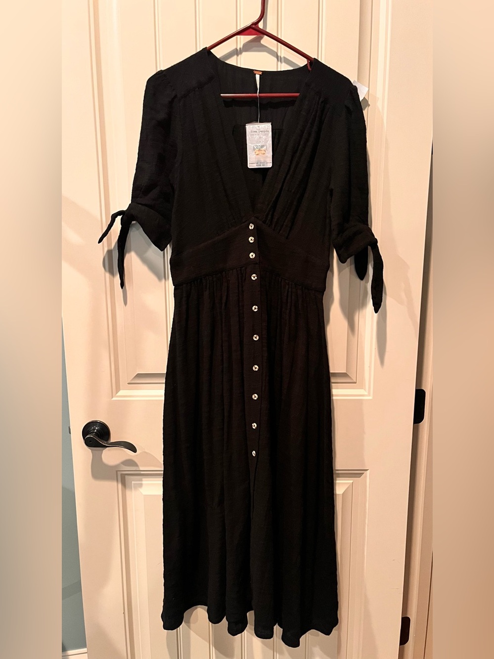 NWT Free People Small Black Button-Front Dress BOHO Cottage Festival Concert